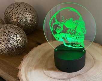 Lámpara LED de calavera anatómica - Multicolor con mando a distancia - Alimentación por USB o pilas