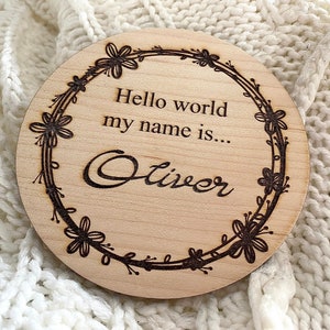 Wooden Baby Announcement Sign, Hello World Sign, Baby Arrival Sign, Birth Announcement Sign