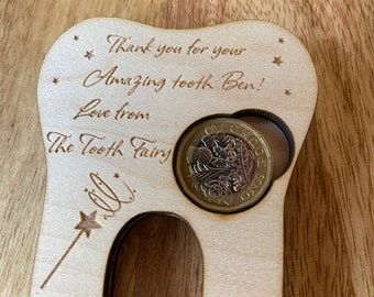 Personalised Tooth Fairy Pound Holder - High Quality Maple Wood