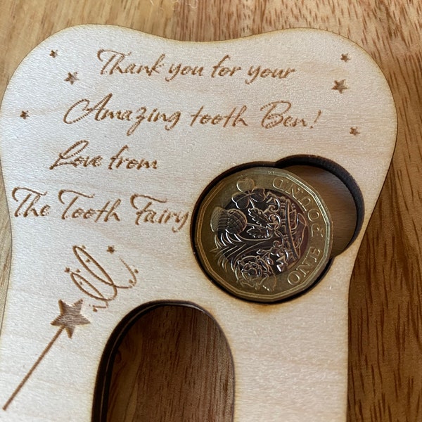Personalised Tooth Fairy Pound Holder - High Quality Maple Wood