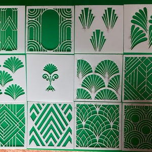 Art Deco Stencil Set - 12 pcs, Reusable, Washable, High Quality Mylar 250 micron.