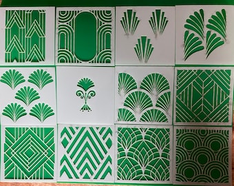 Art Deco Stencil Set - 12 pcs, Reusable, Washable, High Quality Mylar 250 micron.