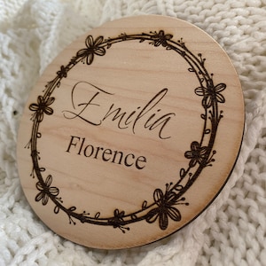 Personalised Baby Arrival Sign | Hello World My Name Is Sign l Engraved Baby Name Plaque | Wooden Birth Gift | Social Media Photo Prop Disc