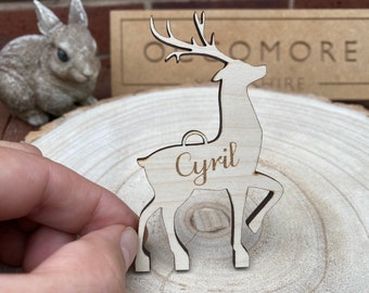 Personalised Christmas Reindeer Decorations Hanging Ornament | Maple or Oak | Personalized