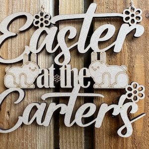 Personalised Easter At The... Sign with Flowers & Bunnies - Easter Sign