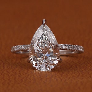 IGI Certified Pear Cut Lab Grown Diamond Engagement Ring - Pave Band