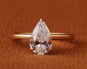 2 Carat Old Mine Pear Cut Engagement Ring, Lab Grown Diamond Solitaire, IGI Certified