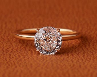 2 Ct Portuguese Cut Lab Diamond Ring: 14K Yellow Gold Solitaire Engagement (IGI Certified)