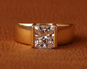 2 CT Princess Cut Diamond Ring Square Diamond, IGI Certified, 18k Yellow Gold Tension Style Ring
