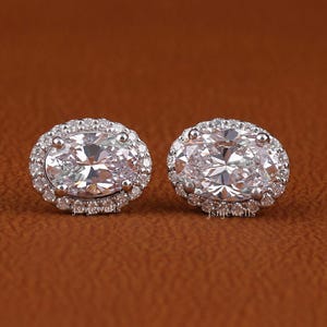 Oval Cut Lab Grown Diamond Stud Earrings, 2.00 CT Halo Earrings, Wedding Earrings, Certified Diamond Earrings, Screw back Earrings