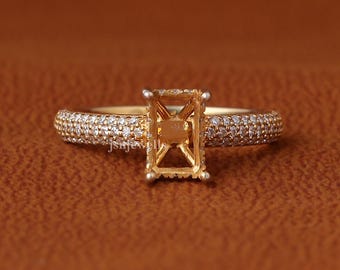 Yellow Gold Emerald Ring Setting Custom Emerald Cut Semi Mount Engagement Ring Setting Without Center Stone Diamond Ring