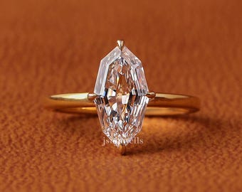 3 Carat Marquise Step Cut Lab Created Diamond Solitaire Engagement 14k Yellow Gold Ring