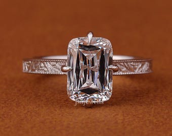 4 Carat Ashoka Cut Lab Grown Diamond Ring, 14k White Gold Vintage Solitaire Band, IGI Certified