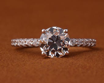 Old European Cut Lab Grown Diamond Pave Ring: IGI Certified 10k White Gold