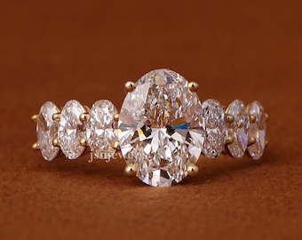 2 CT 14k Yellow Gold Oval Cut Pave Setting Engagement Ring with Lab-Grown Diamonds, IGI Certified
