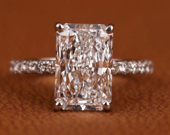 4.5 CT Radiant Cut Lab Grown Diamond Engagement Ring: Hidden Halo, IGI Certified