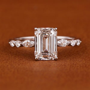 1.00 - 5.00 CT Emerald Cut Lab Grown Diamond Ring, Engagement Ring,Hidden Diamond, Wedding Ring For Her,Anniversary Ring,Promise Ring, Gifts