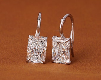8 TCW Radiant Cut Lab Grown Diamond Drop Earrings: 14K White Gold, IGI Certified