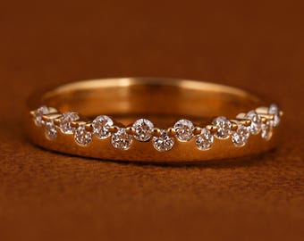 Lab Created Diamond Wedding Band Womens Pave Half Eternity Wedding Ring in 14K Solid White Gold Available in Yellow Gold and Rose Gold
