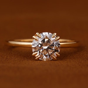 2.00 Carat IGI Certified Round Cut Lab Grown Diamond Ring / Minimalist Solitaire Double Prongs 14k Gold/ Round Cut Diamond Engagement Ring