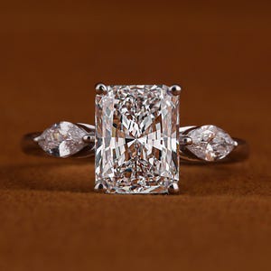 Radiant Diamond Three Stone Ring Real Lab Grown Diamond Engagement Ring Genuine Lab Create Diamond Ring Radiant Diamond Trilogy Ring for Her