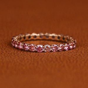 1.40 TCW Pink Lab Grown Diamond Full Eternity Wedding Band - 14K Rose Gold