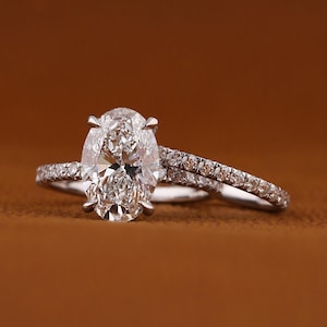 3.00 Carat IGI Certified Oval Lab Grown Diamond Hidden Halo Engagement Ring Set, Matching Round Diamonds Wedding Band 14k Yellow Gold