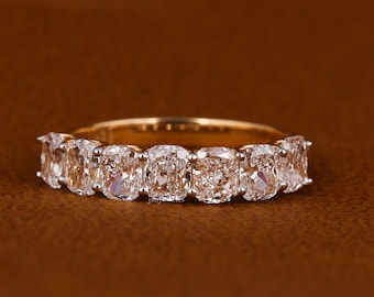 Cushion Cut Lab Grown Diamond Half Eternity Band - 14K Yellow Gold