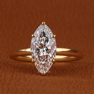 Marquise Cut 2 Carat IGI Certified EF Color VVS2/VS1 Clarity Lab Grown Diamond Solitaire Engagement Ring 14k Gold - 6 prongs