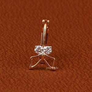 Solid 14kt Yellow Gold Butterfly Nose Ring,  Nose Hoop Ring, Nostril Ring, Lab Diamond Nostril Ring, Cartilage Helix Ring, Tragus Ring