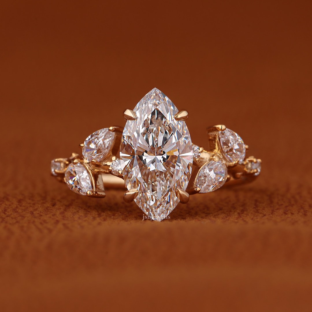 Vintage Marquise Lab Grown Diamond Ring, Muse Engagement Ring With Pear ...