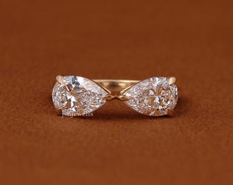 2.00 TCW Pear Cut Lab Diamond Toi Et Moi Ring 14K Yellow gold Solid gold
