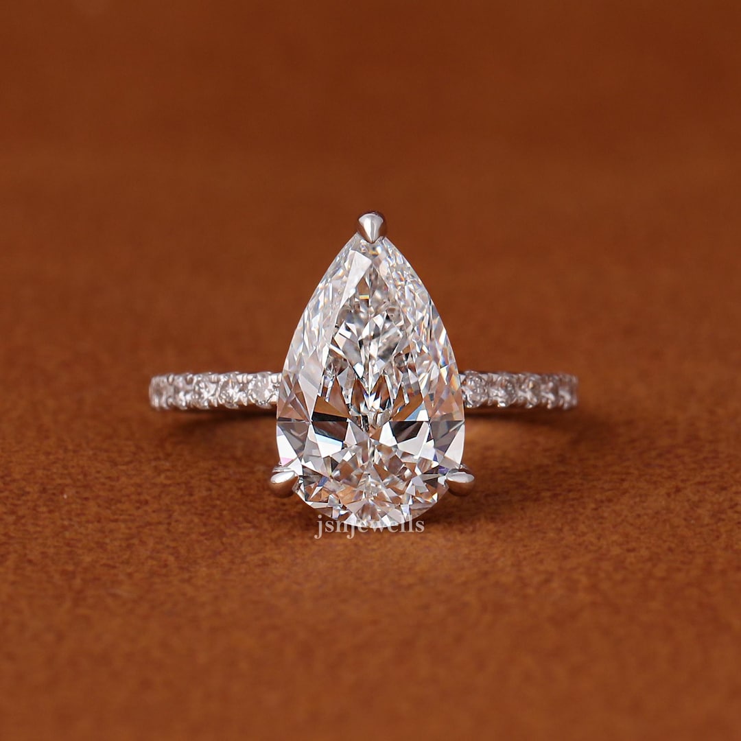 IGI Certified Pear Cut Lab Grown Diamond Engagement Ring - Pave Band - Etsy