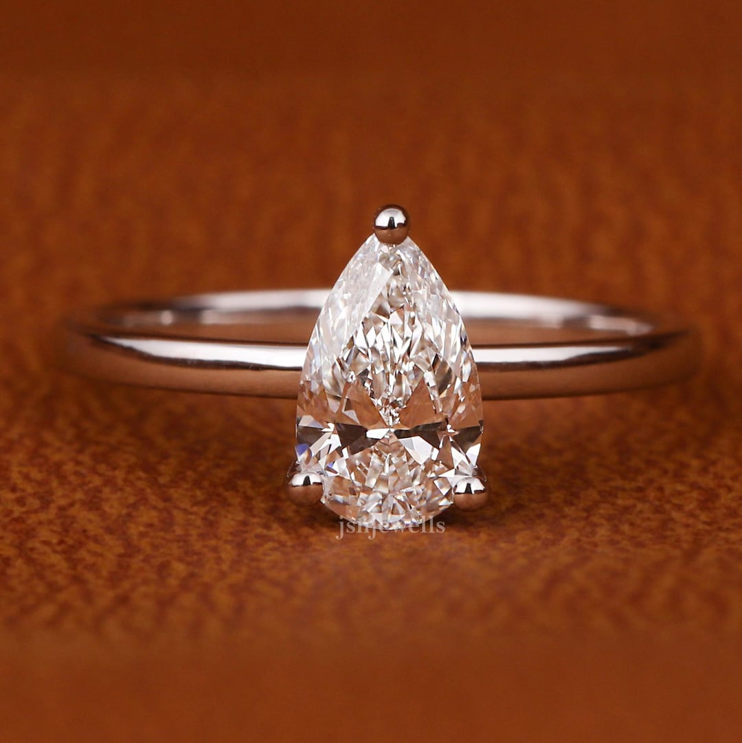 1 - 5 Carat Pear Lab Grown Diamond Engagement Ring: 14k White Gold ...