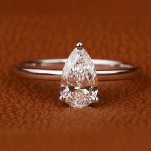 0.50-3.00CT Pear Shape Lab Grown Diamond Engagement Ring 3 Prong Tear CVD Diamond Solitaire Ring in White Gold Minimalist Engagement Ring