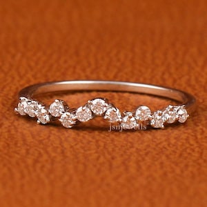 Round Lab Grown Diamond Wedding Band, Lab Diamond Half Eternity Band, Round Diamond Zig Zag Band, Stackable/Matching Band, Gift Ring