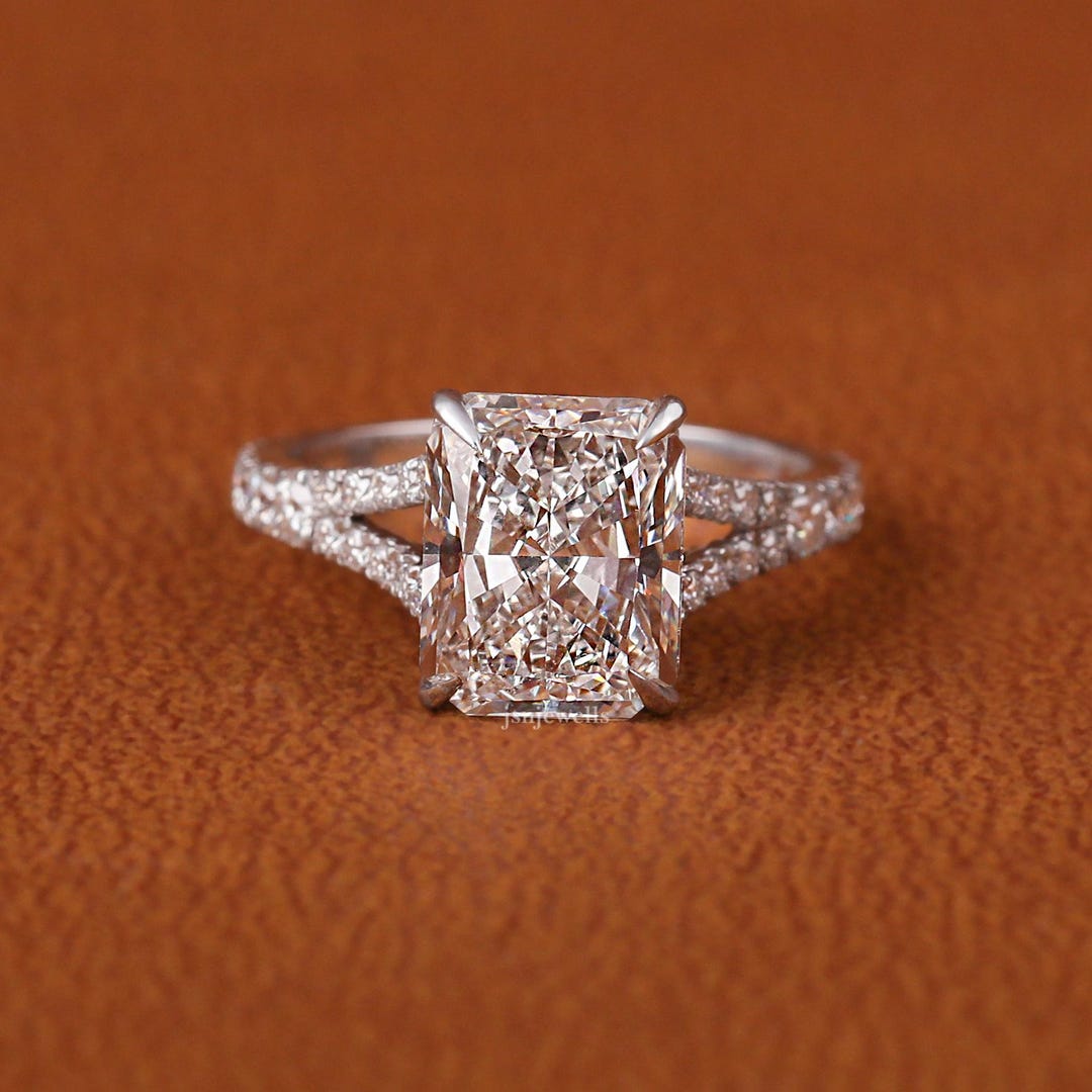 3.50 CT Radiant Cut Lab Grown Diamond Engagement Ring: Split Shank ...