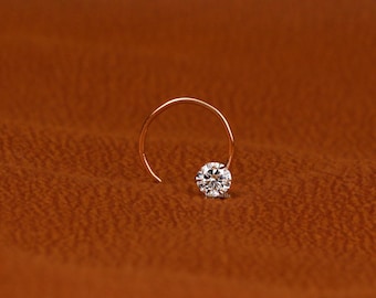 14kt Yellow Gold Lab Diamond Nose Ring: 0.20 CT Solitaire