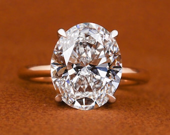 3 CT Oval Lab Grown Diamond Engagement Ring: Hidden Halo, Two-Tone 14K Gold
