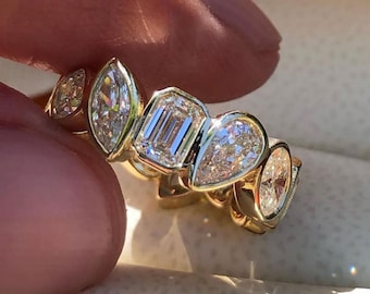 Mixed Shaped Eternity Moissanite Diamond Band Unique Wedding Anniversary Band Multi Diamond Band Bezel Set Eternity Band Proposal Ring 145