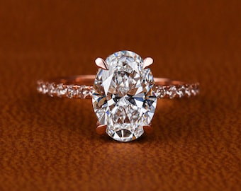Anillo de compromiso con diamante ovalado cultivado en laboratorio de 3 quilates: Halo oculto, certificado por IGI.