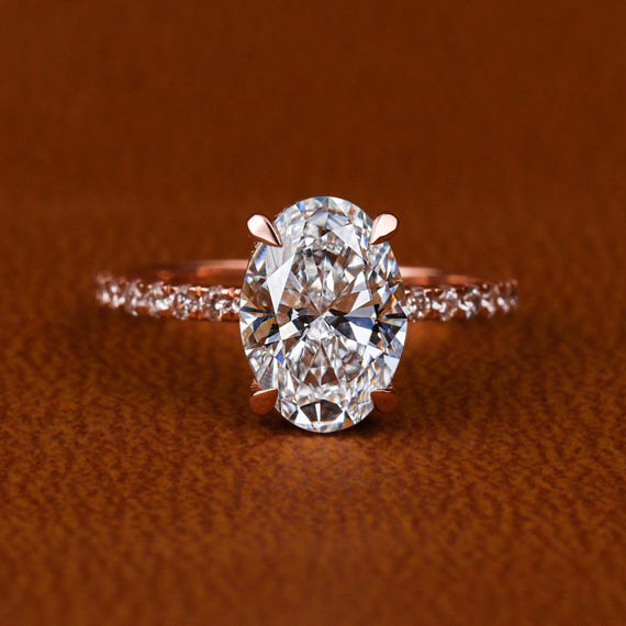 3 Carat Oval Lab Grown Diamond Engagement Ring: Hidden Halo, IGI 