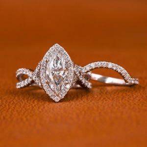 Vintage Engagement Ring with Wedding Band, Marquise Cut Lab Grown Diamond Bridal Set, Wedding Set for Women, Anniversary Gift, Eternity Band