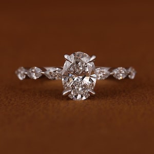 2.00 Carat E/F Color VVS2/VS1 Clarity IGI Certified Lab Grown Oval Cut Diamond Engagement Ring Set, Side Marquise Diamonds, Engagement Ring