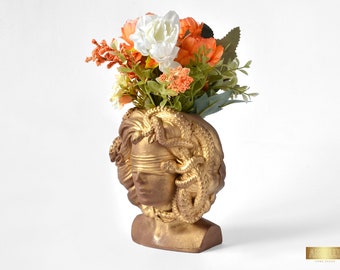 Medusa Gorgon Kopf Pflanzgefäß, Griechische Statue Blumenvase, Göttin Gesicht Pflanzgefäß, Gorgon Statue Topf, Indoor Wohnkultur, Beton Sukkulenten Pflanzgefäß