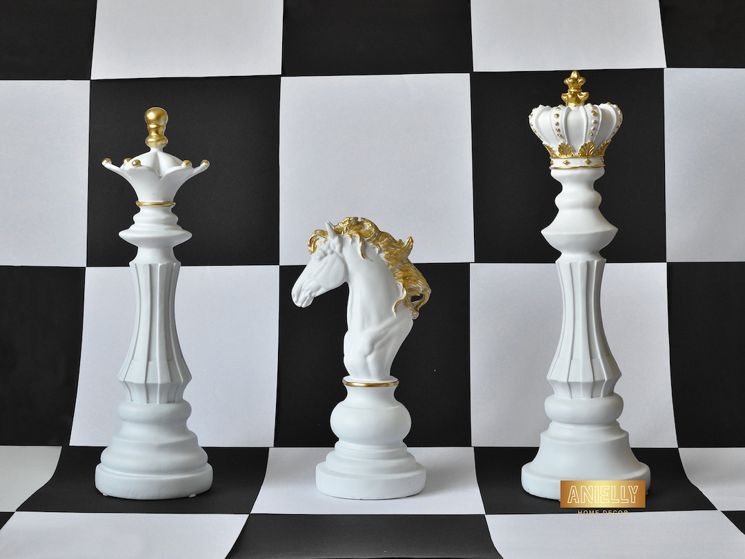 White Chess Pieces Statues, Large Size Figurines, Chess Knight, Queen ...