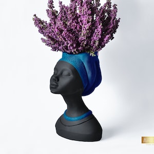 Goddess Head Face Planter, Big Dry Flowers Bust Vase, Unique Mayra African Queen, Turquoise Matte Pot, Housewarming Gift, Succulent Planter