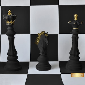 Schwarze Schachfiguren, große Figuren, Schachfigur, Ritter, Königin, König Skulpturen, Einweihungsgeschenk für Schachliebhaber, Schachfiguren