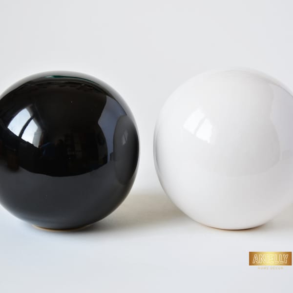Obsidian Black Ceramic Sphere, Tabletop Decoration,White Ceramic Sphere Ornament, Modern Nordic Decor, Housewarming Gift, Minimalistic Decor