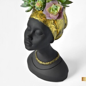 Female Head Planter, Mayra Vase with Golden Turban